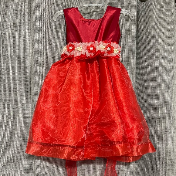 Baby Girl Red Tulle Dress Holiday Outfit with Beaded Belt - Picture 1 of 7